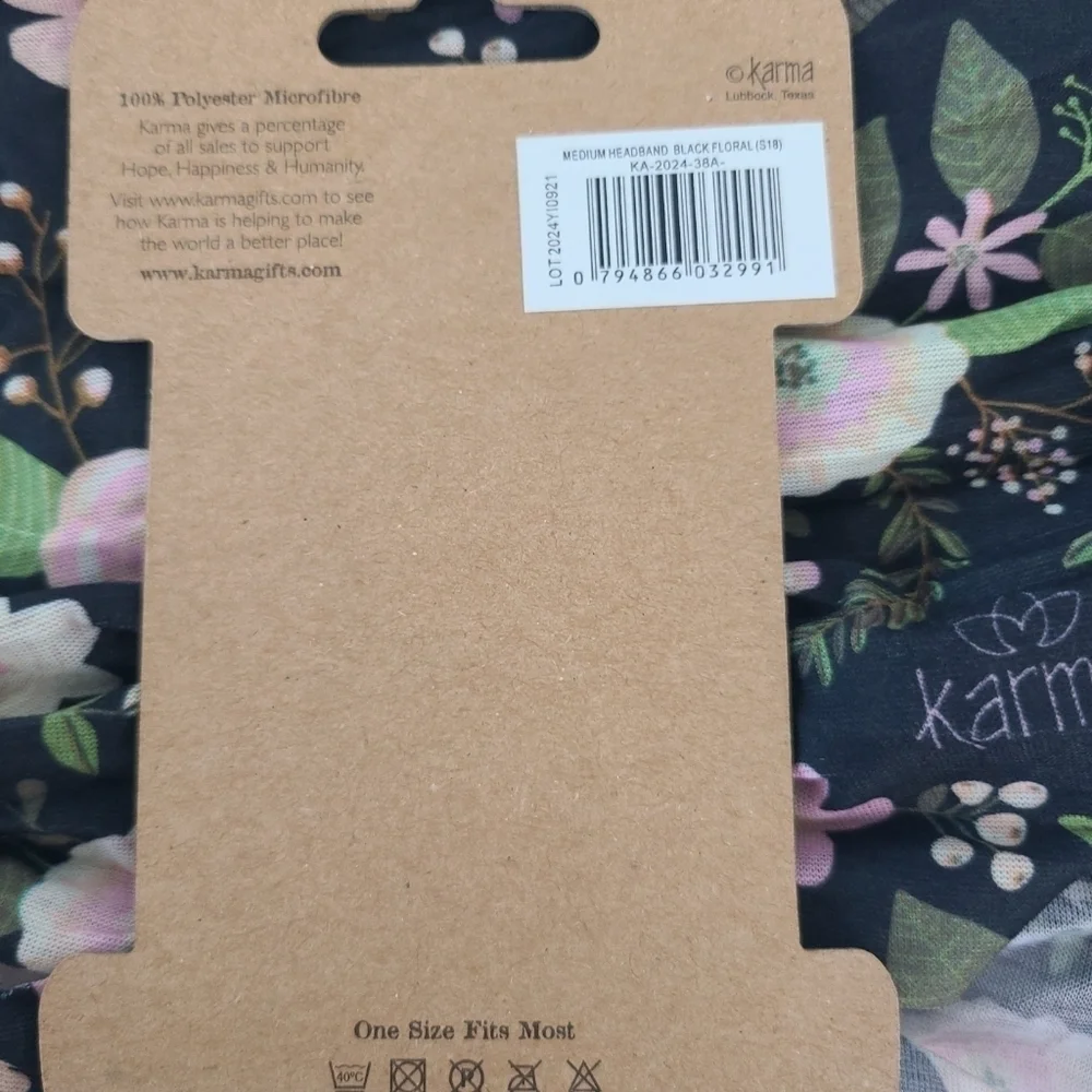 BLACK FLORAL Medium Half headband by Karma Gifts boho bandeau natural life buff